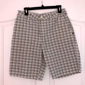 Hurley Shorts Size 31 Plaid White, Tan and Olive Green